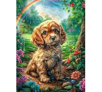 Cachorro Cocker Spaniel en jardín Puzzles 300 Piezas DIY Creativo Animales y Plantas Rompecabezas Familiar para Toda La Familia Juguete Educativo Aliviar Estrés Decorativo 300 PCS