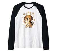 Cachorro con Corona de Vela y maíz Dulce Camiseta Manga Raglan