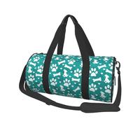 Cachorro con Estampado de Pata de Perro Blanco y Verde Azulado, Bolsa de Viaje de Gran Capacidad, Bolso Redondo, Bolsa de Viaje Deportiva, Bolsa de Mano, Bolsa de Fitness