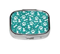 Cachorro con estampado de pata de perro blanco y verde azulado, Pastillero cuadrado para bolsillo o monedero, pequeño contenedor de pastillas, organizador de pastillas de viaje