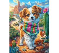 Cachorro con Jersey en el Desierto Puzzle 300 Piezas Cartón Blanco Premium para Coleccionistas Cuento de Hadas de acompañamiento mágico Entrenamiento Memoria Hobby Colección Regalo Ori