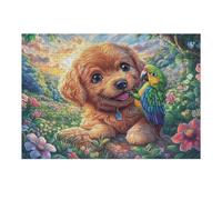 Cachorro con perico sobre un Tronco Puzzles 300 Piezas Maquetas Educativas Avanzadas Desafío Intelectual para Familia DIY Creativo Construir Juguete Educativo 300 PCS