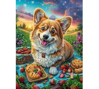 Cachorro Corgi con Cesta de Picnic Puzzle 500 Piezas Cartón Blanco Premium para Coleccionistas Cuento de Hadas de acompañamiento mágico Entrenamiento Memoria Hobby Colección Regalo Ori
