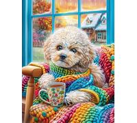 Cachorro de bichón frisé con bufanda Puzzle 1000 Piezas Estera Portátil Antideslizante Cuento de hadas acompañante adorable Rompecabezas Familiar Para Hombres Y Mujeres Aliviar Estrés Decoración Hogar