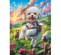 Cachorro de Bichón Frisé con ovejas Puzzle 1000 Piezas Cartón Grueso para Adultos Sueño Mágico de Ciencia Ficción Noches De Juegos En Familia Regalo Ideal para Cumpleaños 1000 PCS