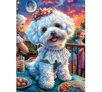 Cachorro de bichón frisé en el jardín de flores Puzzles 300 Piezas Maquetas Educativas 3D Cuento de hadas acompañante mágico Rompecabezas Para Familia Construir DIY Aliviar Estrés Decoración Hogar 300