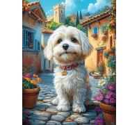 Cachorro de Bichón Frisé en el jardín Florido Rompecabezas 1000 Piezas Cartón para Toda La Familia Ocio Tranquilo En Casa Alivio Ansiedad Decoración Artística Detalle Regalo 1000 PCS