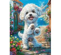 Cachorro de bichón frisé en el pueblo mágico Puzzles 300 Piezas Estera Portátil 3D Cuento de hadas acompañante mágico Rompecabezas Familiar Para Adultos Aliviar Estrés Decoración Hogar Moderno Creativ