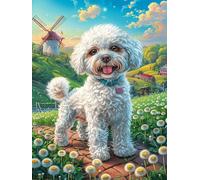 Cachorro de Bichón Frisé en jardín Floral Puzzle 1000 Piezas Regalo Ideal Original Rompecabezas 3D Obra De Arte para Hombres Y Mujeres DIY Creativo Aliviar Estrés 1000 PCS