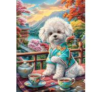 Cachorro de Bichón Frisé en la merienda Rompecabezas 1000 Piezas Cartón para Parejas Actividad Tiempo Libre Terapia Relajación Decoración Salón Regalo Sorpresa 1000 PCS