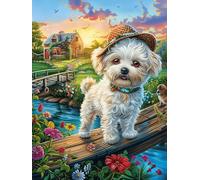 Cachorro de Bichón Frisé en la playa tropical Rompecabezas 1000 Piezas Cartón Resistente Para Toda La Familia Dibujo Animado de Paisajes de Cuento de Hadas Desconectar Estrés Ocio Creativo En Casa Mej