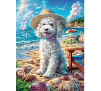 Cachorro de bichón frisé en playa tropical Puzzle 300 Piezas Educativo Construir 3D Animal lindo de cuento de hadas Rompecabezas Para Familia Maquetas Educativas Desafío Intelectual Decoración Hogar 3