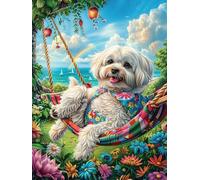 Cachorro de bichón frisé en un Columpio Puzzles 300 Piezas Alivio Estrés Mental Cuento de Hadas acompañante mágico Rompecabezas 3D para Toda La Familia Juguete Educativo Desafío Intelectual 300 PCS
