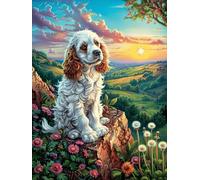 Cachorro de Bichón Frisé en una Pradera Floral Puzzle 1000 Piezas Cartón Resistente para Parejas Animales y Plantas Noches De Cita para Relajarse para Fiestas Navideñas 1000 PCS