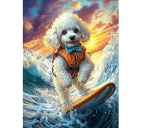 Cachorro de Bichón Frisé surfeando en una Ola Puzzle 300 Piezas Papel Mayores Paisajes y Ciencia ficción Terapia Ocupacional para Relajarse Entretenimiento Sin Pantalla Más Vendido R