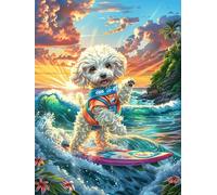 Cachorro de Bichón Frisé surfeando en una ola Puzzle 500 Piezas Cartón Blanco Premium Para Coleccionistas Vida silvestre y mascotas Desarrollo Cognitivo Ocio Tranquilo Casa Compatible Marco Estándar 5