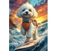 Cachorro de Bichón Frisé surfeando en una ola Rompecabezas 500 Piezas Cartón Resistente Para Mayores Paisajes y ciencia ficción Desarrollo Lógica Entretenimiento Toda La Familia Decoración Salón Reyes