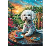 Cachorro de bichón frisé tomando té Puzzle 300 Piezas Desafío Impossible Extremo Sueño mágico de ciencia ficción Rompecabezas Para Adultos Aliviar Estrés Decoración Hogar 3D Maquetas Construir 300 PCS