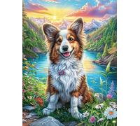 Cachorro de Border Collie en la Pradera de Flores Puzzles 1000 Piezas DIY Creativo Personalizable Rompecabezas Familiar para Toda La Familia Juguete Educativo Aliviar Estrés Decorativo 1000 PCS