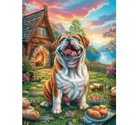 Cachorro de Bulldog en jardín de casita Puzzle 1000 Piezas Educativo Construir Mitos fantásticos Rompecabezas 3D para Familia Maquetas Educativas Desafío Intelectual Decoración Hogar 1000 PCS