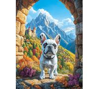 Cachorro de bulldog francés en arco montañoso Puzzle 300 Piezas Obra De Arte Familiar Sueño mágico de ciencia ficción Rompecabezas 3D Para Hombres Y Mujeres Juguete Educativo Desafío Intelectual 300 P
