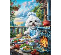 Cachorro de Caniche cocinando en Cocina acogedora Puzzles 300 Piezas Obra De Arte Abstracta Rompecabezas para Adultos Decoración Hogar Moderno DIY Creativo Desafío 300 PCS