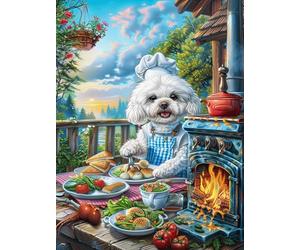 Cachorro de Caniche cocinando en Cocina acogedora Puzzles 300 Piezas Obra De Arte Abstracta Rompecabezas para Adultos Decoración Hogar Moderno DIY Creativo Desafío 300 PCS