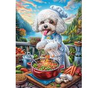 Cachorro de caniche cocinando en el Bosque mágico Puzzles 1000 Piezas DIY Creativo Paisaje de Cuento de Hadas en Caricatura Rompecabezas Familiar para Toda La Familia Juguete Educativo Aliviar Estrés