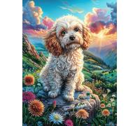 Cachorro de Caniche en jardín Floral Puzzle 500 Piezas Regalo Ideal Original Rompecabezas 3D Obra De Arte para Hombres Y Mujeres DIY Creativo Aliviar Estrés 500 PCS