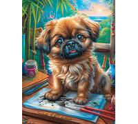Cachorro de carlin pintando en el bosque mágico Rompecabezas 300 Piezas Cartón Resistente Para Toda La Familia Dibujo Animado de Paisajes de Cuento de Hadas Desconectar Estrés Ocio Creativo En Casa Me