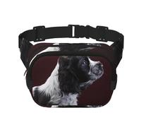 Cachorro de Cocker Spaniel Spaniel Blanco y Negro,Riñonera Cuadrada de Doble Capa, Bolso de Viaje, Bolso Informal para el Pecho.