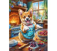 Cachorro de corgi cocinando en una cocina acogedora Puzzle 500 Piezas Cartón Resistente Para Parejas Sueño Mágico de Ciencia Ficción Noches De Cita Para Relajarse Para Fiestas Navideñas Regalo De Aniv