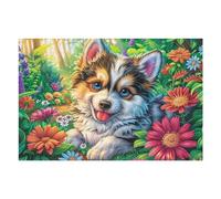 Cachorro de Corgi de Girasol Puzzle 1000 Piezas Relajante Premium Sunflower Meadow Flora Rompecabezas para Hombres Y Mujeres Estera Portátil 3D Decoración Hogar Duradera 1000 PCS