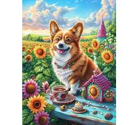 Cachorro de Corgi en una Fiesta de té Rompecabezas 300 Piezas Cartón Resistente para Toda La Familia Vida Silvestre y Mascotas Actividades Grupales Regalo Corporativo Calidad Profesional San Valentín
