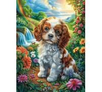 Cachorro de Dachshund en jardín de Flores Puzzle 300 Piezas Portátil Familiar Sueño mágico de Ciencia ficción Rompecabezas 3D para Familia Desafío Intelectual Maquetas Educativas Construir 300 PCS