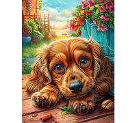 Cachorro de Dachshund en jardín Floral Puzzles 300 Piezas Aliviar Estrés Familiar Premium Rompecabezas para Adultos Desafío Intelectual 3D DIY Creativo Decorativo 300 PCS