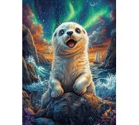 Cachorro de foca bajo las auroras boreales Puzzle 300 Piezas Cartón Grueso Para Adultos Vida silvestre y mascotas Noches Juegos En Familia Antiestrés Regalo Corporativo Calidad Profesional Regalo Idea