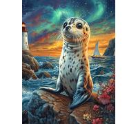 Cachorro de Foca en una Costa rocosa Puzzle 500 Piezas Cartón Blanco Premium para Coleccionistas Vida Silvestre y Plantas Entrenamiento Memoria Juego Compartir Colección Rompecabezas 500 PCS