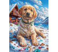 Cachorro de golden retriever en porche de cabaña Puzzle 500 Piezas Juguete Educativo Intelectual Sueño mágico de ciencia ficción Rompecabezas Impossible Para Adultos Aliviar Estrés Decoración Hogar DI