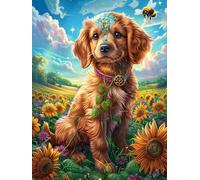 Cachorro de Golden Retriever en un campo de girasoles Rompecabezas 1000 Piezas Cartón Grueso Para Coleccionistas Sueño Mágico de Ciencia Ficción Desconectar Rutina Ejercicio Mental Relajante Oferta Es