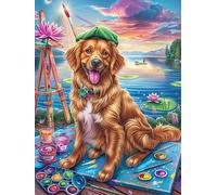 Cachorro de Golden Retriever pintando Puzzle 300 Piezas Cartón Blanco Premium para Expertos Paisajes y Ciencia ficción Mejora Concentración Ejercita La Mente Actividad Días Libres 30