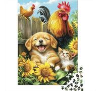 Cachorro de Granja Puzzle de 1000 Piezas Papel para Adultos Animales de Campo Girasoles Relajante Decoración Enfoque Regalo Familiar 70x50cm/1000pcs