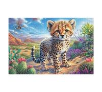 Cachorro de Guepardo Montaña Florida Vida Silvestre Naturaleza Salvaje Puzzle 1000 Piezas para Adultos Relajante Divertido Y Estimulante Aficionados A Puzzles Y Hobby 1000 PCS（75x50cm）