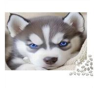 Cachorro de Husky Siberiano con Ojos Azules Puzzles 1000 Piezas Papel Reciclado para Adultos Puzzle para Adultos Juego desafiante Regalo Divertido para casa Excelente Idea de Regalo 38x26cm/1000pcs