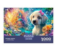 Cachorro de Laboratorio con Arco en Medio de Coloridos paisajes de Cuentos de Hadas Puzzle De 1000 Piezas Lindo Perro Mascota Desafiante Y Educativo para Todas Las Edades 52x38cm/1000pcs