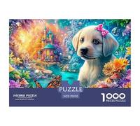 Cachorro de Laboratorio con Arco en Medio de Coloridos paisajes de Cuentos de Hadas Puzzle De 1000 Piezas Lindo Perro Mascota Juego De Puzzle Familiar para Todas Las Edades 70x50cm/1000pcs
