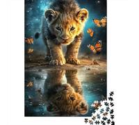 Cachorro de León Estilo Fantasía Sueño Puzzle de 1000 Piezas Papel para Adultos Reflejo Mariposa Juego de Puzzle 1000 Piezas Familia Decoración Hogar Relajación Concentración Regalo 52x38cm/1000pcs