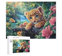 Cachorro de Leopardo bajo el árbol con Flores Rosadas Puzzle 500 Piezas para Adultos Entrenamiento Cerebral Dominio Lógico Regalo para Amantes De Desafíos 500 PCS