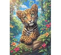 Cachorro de Leopardo en el Bosque mágico Puzzle 1000 Piezas Cartón Blanco Premium para Coleccionistas Vida Silvestre y Mascotas Entrenamiento Memoria Juego Compartir Colección Rompecabezas 1000 PCS