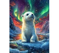 Cachorro de Oso Polar Bajo Las Auroras Boreales Puzzle 300 Piezas Cartón Grueso para Adultos Mascota de Vida Silvestre Noches De Juegos En Familia Regalo Ideal para Cumpleaños 300 PCS